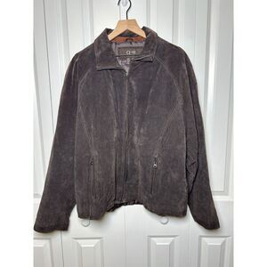 Vintage G-III Brown Suede Leather Bomber Jacket Quilted Lined Mens Large 90s